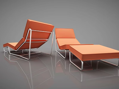 Modern Orange Lounge Chairs With Sleek Metal Frame And Matching Ottoman 3d model