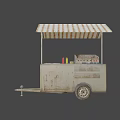 Fresh Hot Dog Street Food Cart With Striped Awning And Condiments