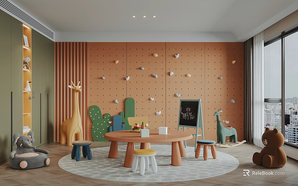 Modern Kids Playroom With Climbing Wall And Toys 3d model 