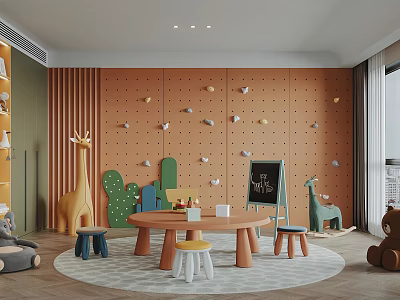 Modern Kids Playroom With Climbing Wall And Toys 3d model