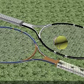 Professional Tennis Equipment Featuring U.S. OPEN Logo Ball On Racket With Grass