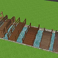 Wooden Arched Landscape Bridge With Water Underneath Green Grass And Trees