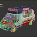 Red And Beige Ice Cream Truck With Blue Roof Leopard Print And Milk Bar Sign
