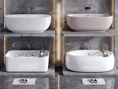 Modern Freestanding Bathtub In White Ceramic With Oval And Square Designs For Bathroom Interior 3d model