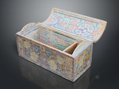 Handcrafted Apparel Accessory Storage Box With Intricate Colorful Patterns And Open Lid Design Details 3d model