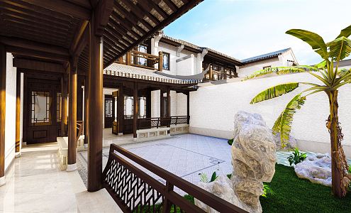 New Chinese Style Double Villa 3d model