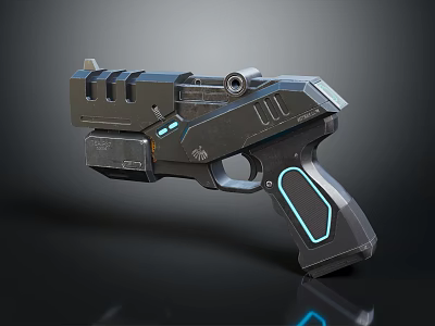 Futuristic Sci Fi Weapon Pistol With Blue Illuminated Accents And Sleek Metallic Design 3d model