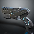 Futuristic Sci Fi Weapon Pistol With Blue Illuminated Accents And Sleek Metallic Design