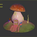 Mushroom House Building With Red Cap Wooden Door Small Window Stone Path And Candy Cane