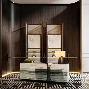 Modern New Chinese Hotel Lobby Modern Hotel Front Desk New Chinese Hotel Lobby Hotel Service Desk Reception Front Desk Sales Department Reception Area 3d model