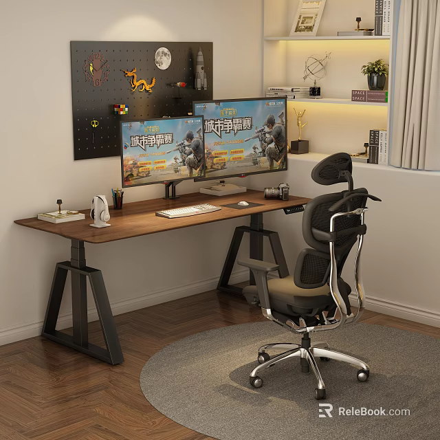 Modern Gaming Workspace With Ergonomic Chair Computer Desk And Game Monitor 3d model 