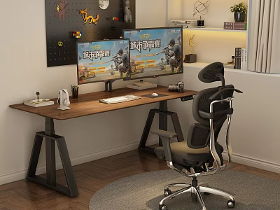 Modern Gaming Workspace With Ergonomic Chair Computer Desk And Game Monitor 3d model