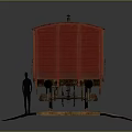 Three Red Train Carriages Moving Along Straight Railway Track with Gravel Around