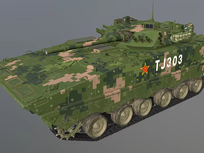 Military Tank with Green Brown Camouflage Paint TJ303 Number Red Star Emblem Turret and Tracks 3d model