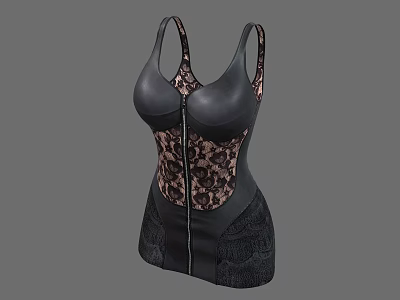 Women's Black Sleeveless Shapewear Corset With Lace Design And Front Zipper 3d model