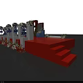 Elegant Stage Setup Featuring Red Platform White Pillars Decorations Black Structure And Red Carpet Steps 3d model