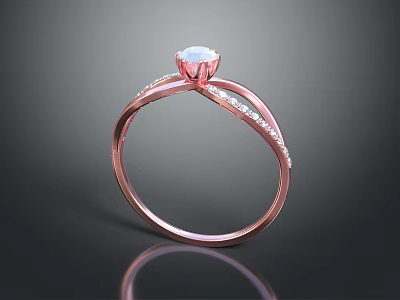 Rose Gold Ring With Twisted Band Central Diamond And Small Diamonds 3d model