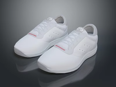 White Casual Sneakers With Laces And Red Accents For Comfortable Daily Wear 3d model