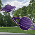 Vibrant Purple Planets With Striped Surfaces And Golden Rings Art Illustration Design