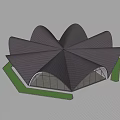 Modern Building Exterior With Curved Roof Glass Facade Greenery And People Walking