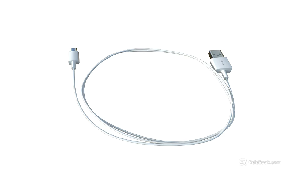 Mobile Digital White USB Data Cable With Dual Connectors For Charging And Sync Functions 3d model 
