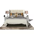 Elegant Modern Double Bed With Tufted Headboard Decorative Pillows And Table Lamps 3d model
