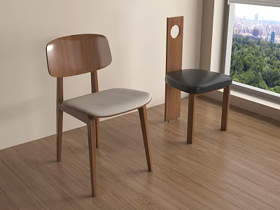 Modern Leisure Chairs With Wooden Frame And Gray Black Upholstered Seats By Window 3d model