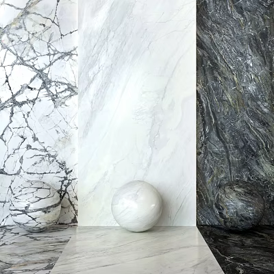 Marble Wall Panels with Various Textures White Black and Gray Decorative Spheres 3d model
