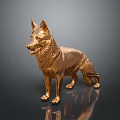 Shiny Golden German Shepherd Decorative Figurine on Dark Reflective Surface 3d model