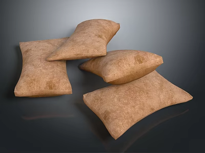Brown Decorative Fabric Pillows Stacked On Dark Surface For Home Decor 3d model