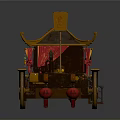 Ancient Chinese Carriage With Traditional Red Curtains Lanterns Green Decorative Ball And Metal Wheels