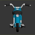 Blue Vintage Motorcycle with Black Seat Silver Engine Exhaust Pipe on Gray Background Reflective Surface