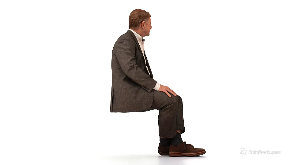 Businessman In Gray Suit Sitting Pose On White Background 3d model 