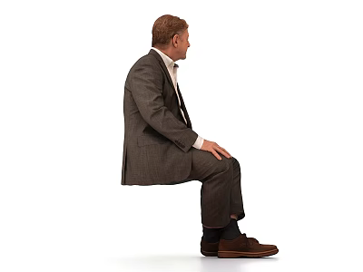 Businessman In Gray Suit Sitting Pose On White Background 3d model