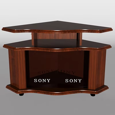 Dark Brown Wooden TV Stand with Curved Design and Two Tier Storage for SONY Electronics 3d model