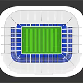 Fitness Sports Stadium With Blue Seats White Design And Green Football Pitch