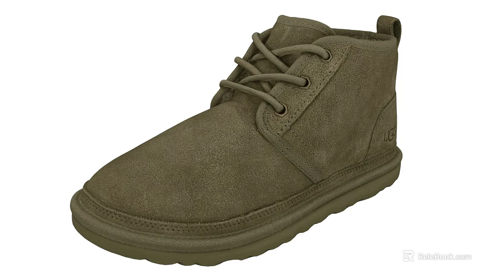 Olive Green Suede Ankle Boots with Lace Up Design and Comfortable Casual Sole 3d model 