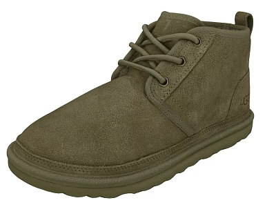 Olive Green Suede Ankle Boots with Lace Up Design and Comfortable Casual Sole 3d model