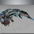 Fantasy Mythical Creature 3D Character With Blue Purple Glowing Body Red Head And Scaly Tentacles