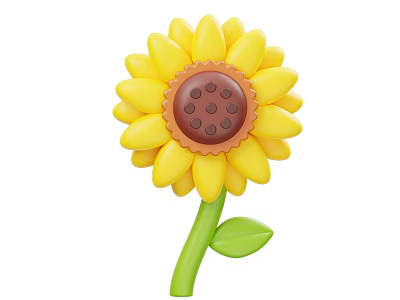 Vibrant Yellow Sunflower Plant with Brown Disk and Green Stem Leaf 3d model
