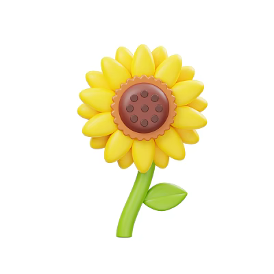 Vibrant Yellow Sunflower Plant with Brown Disk and Green Stem Leaf 3d model