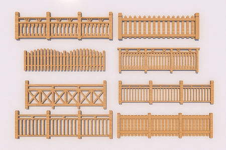 Chinese Guardrail Railing Fence Wooden Railing 3d model