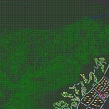 Aerial Planning View Of Urban Layout With River Green Spaces And Mountains