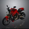Red Modern Motorcycle With Black Seat And Golden Forks On Reflective Surface