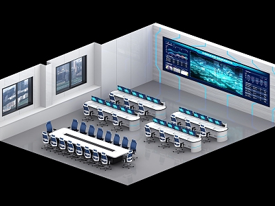 Modern Command Center Multimedia Hall Intelligent Console Industrial Operation Desk High-tech Sense Booth Security Traffic Fire Monitoring Desk Single Double Triple Stainless Steel Dispatching Computer Desk 3d model