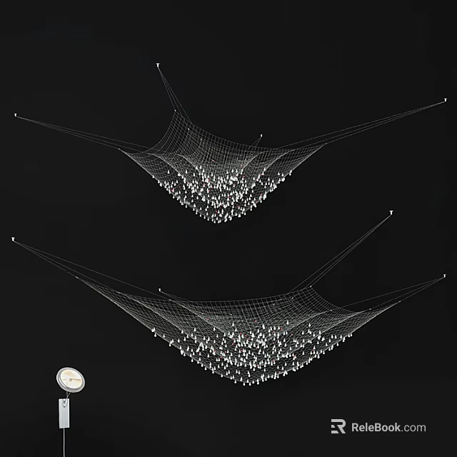 Modern Hanging Chandeliers With Net Like Structure And Small Light Bulbs 3d model 
