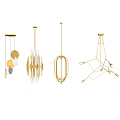 Contemporary Modern Chandeliers Featuring Geometric Circular Designs Golden Frames and White Shades
