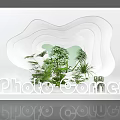 Photo Corner With White Curved Display Structure And Green Plants