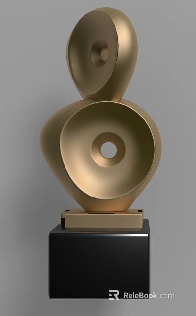 Golden Abstract Decorative Ornament Set With Circular Hole And Modern Base 3d model 