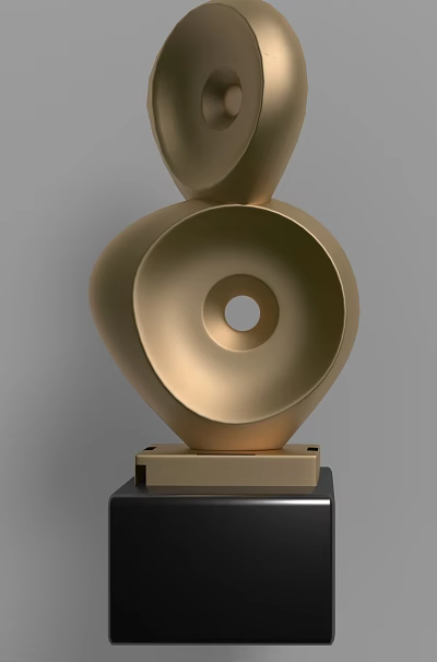 Golden Abstract Decorative Ornament Set With Circular Hole And Modern Base 3d model
